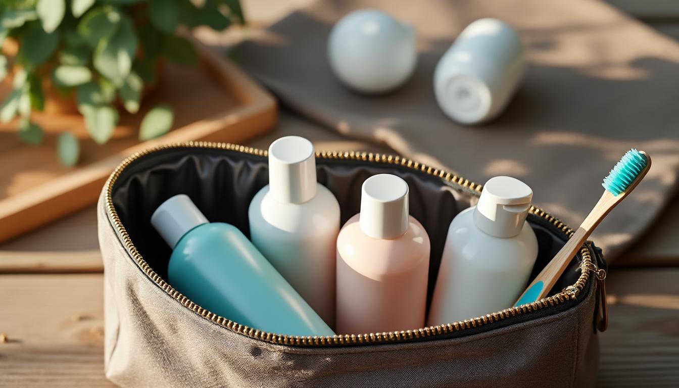 découvrez notre trousse de toilette compacte, l'accessoire parfait pour vos escapades légères. optimisée pour le rangement et la praticité, elle vous permet d'emporter tous vos essentiels de beauté en un seul endroit. emportez-la partout avec vous et voyagez léger sans compromis sur votre routine de soins.