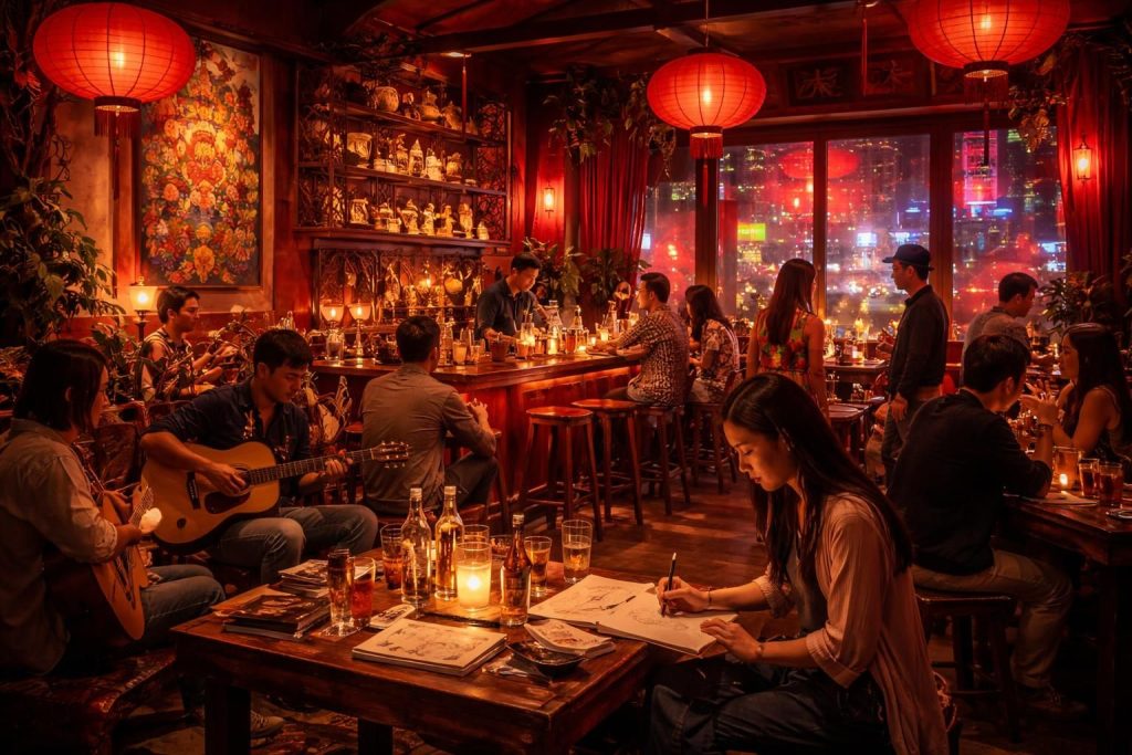 découvrez le bar rouge à shanghai, un lieu emblématique où artistes et créatifs se retrouvent pour partager inspiration, convivialité et moments uniques.